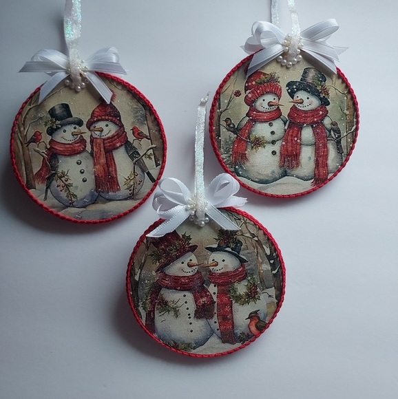Snowman Holiday Ornaments - Set of 3, double-sided Tree Ornaments - Picture 1 of 5